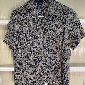 Women's Charter Club Blouse Navy Flowered